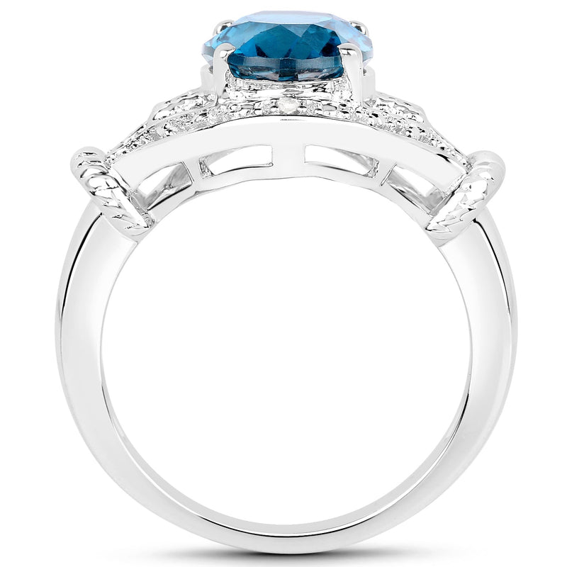 Bids.com 3.26 Carat Genuine London Blue Topaz & White Diamond .925 Sterling Silver Ring Rings