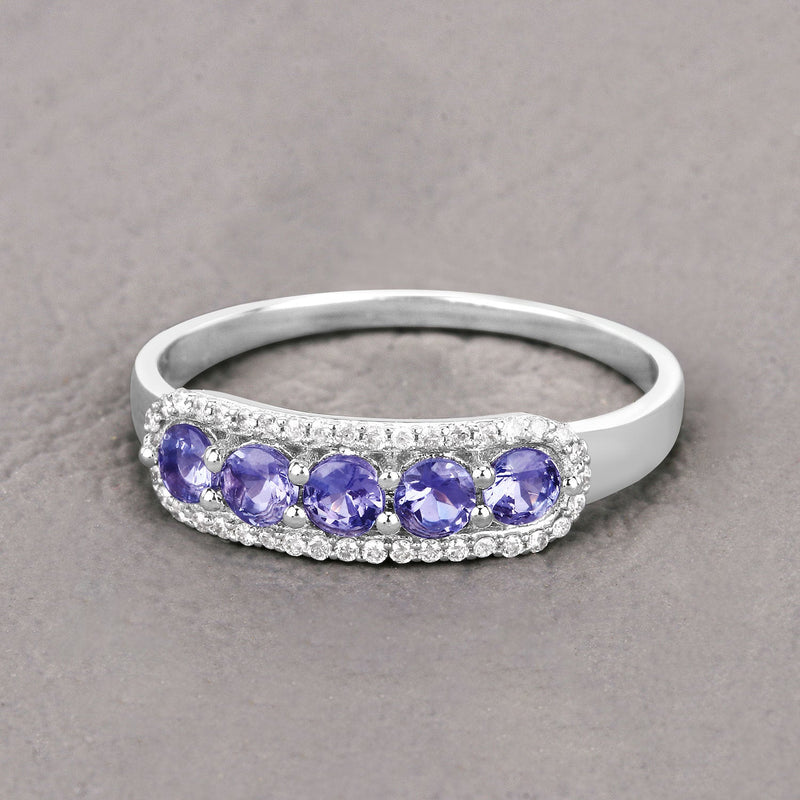Bids.com 0.61 Carat Genuine Tanzanite and White Diamond 14K White Gold Ring Rings