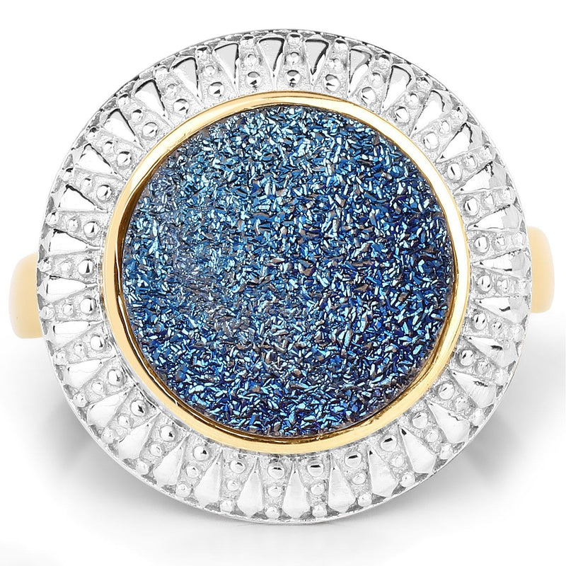Bids.com 4.90 Carat Genuine Cobalt Blue Drusy .925 Sterling Silver Ring Rings