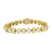 Bids.com 14K Yellow Gold 7.50 Cttw Princess and Baguette Diamond Geometric Link Bracelet Bracelets