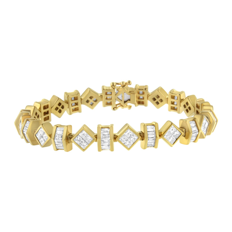 Bids.com 14K Yellow Gold 7.50 Cttw Princess and Baguette Diamond Geometric Link Bracelet Bracelets