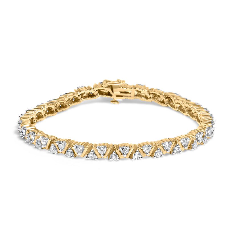 Bids.com 14K Yellow Gold 4.00 Cttw Diamond Triangle Link Tennis Bracelet (H-I Color, I1-I2 Clarity) - 7" Inches Bracelets