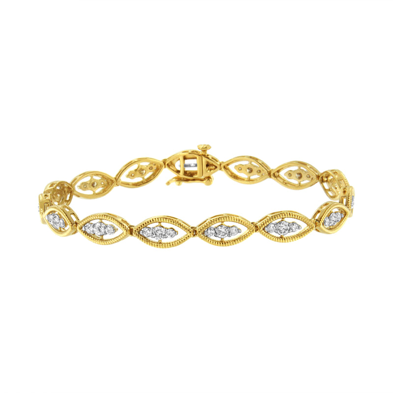 Bids.com 10K Yellow Gold Plated .925 Sterling Silver 1 cttw Prong Set Round-Cut Diamond Link Bracelet (J-K Color, I1-I2 Clarity) - 7.25" Bracelets