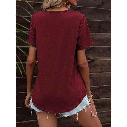 Glitter V-Neck Short Sleeve Tee Shirt