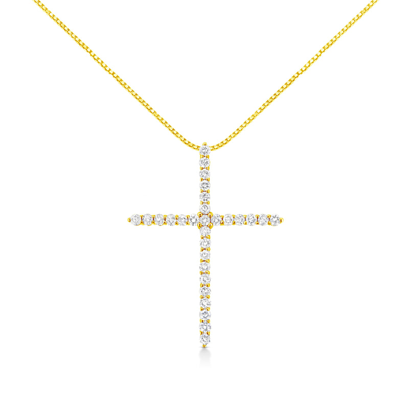 Bids.com 10K Yellow Gold 3.00 cttw Round-Cut Diamond Cross 18" Pendant Necklace (J-K Color, I1-I2 Clarity) Necklaces