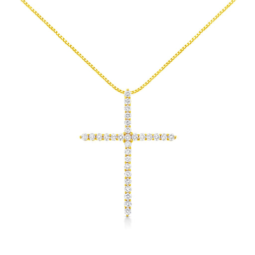 Bids.com 10K Yellow Gold 3.00 cttw Round-Cut Diamond Cross 18" Pendant Necklace (J-K Color, I1-I2 Clarity) Necklaces