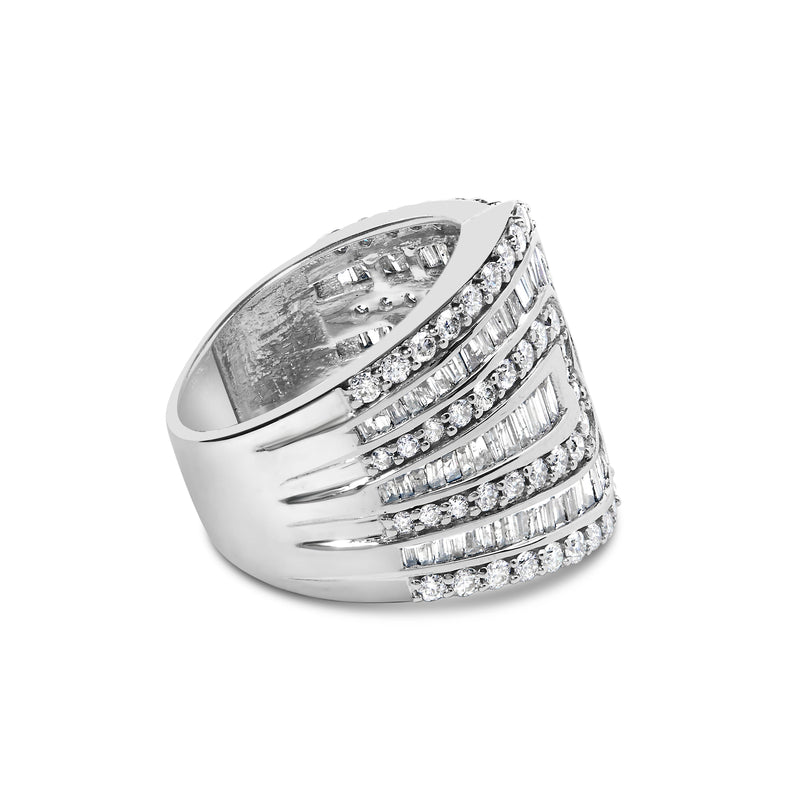 Bids.com 10K White Gold 2 1/2 Cttw Round and Baguette-Cut Diamond Multi-Row Bypass Ring (J-K Color, I2-I3 Clarity) - Ring Size 7 Rings