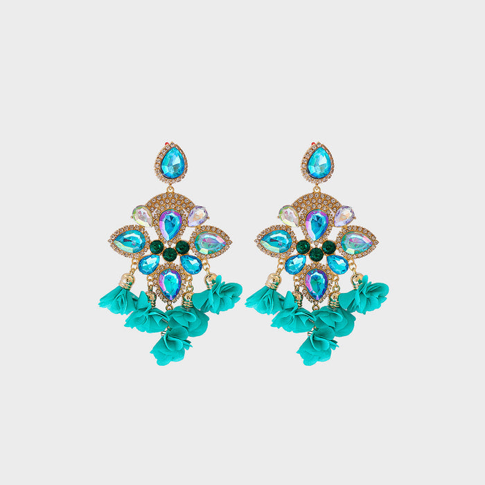 Flower Shape Rhinestone Alloy Dangle Earrings