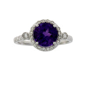 Bids.com 2.07ct Amethyst Diamond Ring 14KT White Gold Rings