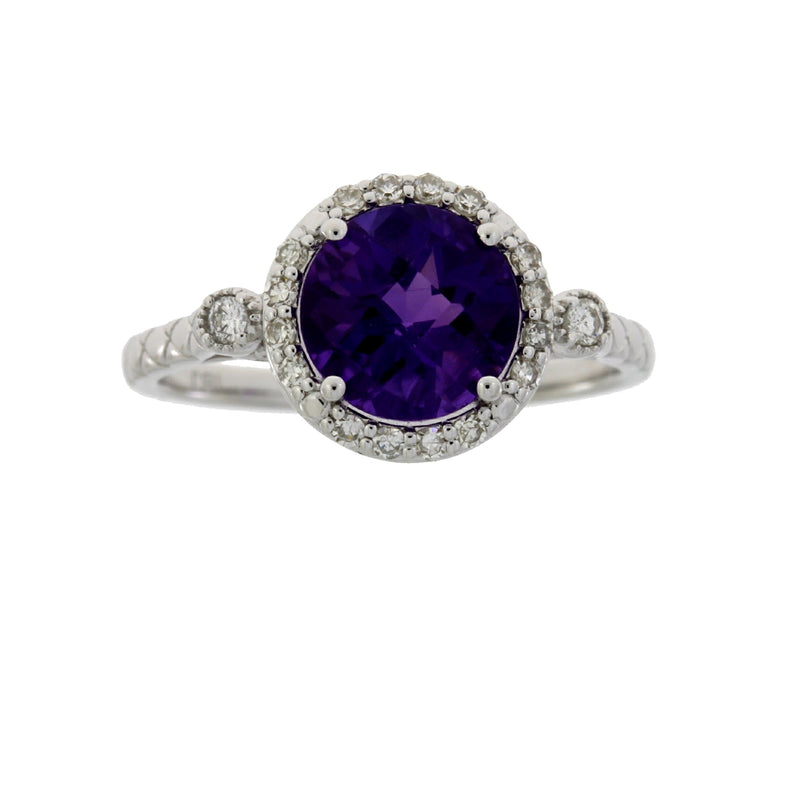Bids.com 2.07ct Amethyst Diamond Ring 14KT White Gold Rings