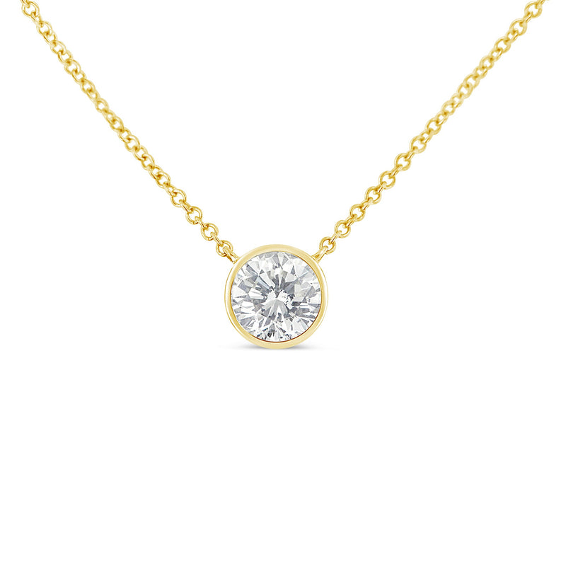 Bids.com 10K Yellow Gold 1/3 Carat Round Brilliant-Cut Diamond Modern Bezel-Set Solitaire 16"-18" Pendant Necklace (H-I Color, SI2-I1 Clarity) Necklaces
