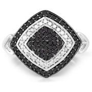 Bids.com 0.56 Carat Genuine White Diamond and Black Diamond .925 Sterling Silver Ring Rings