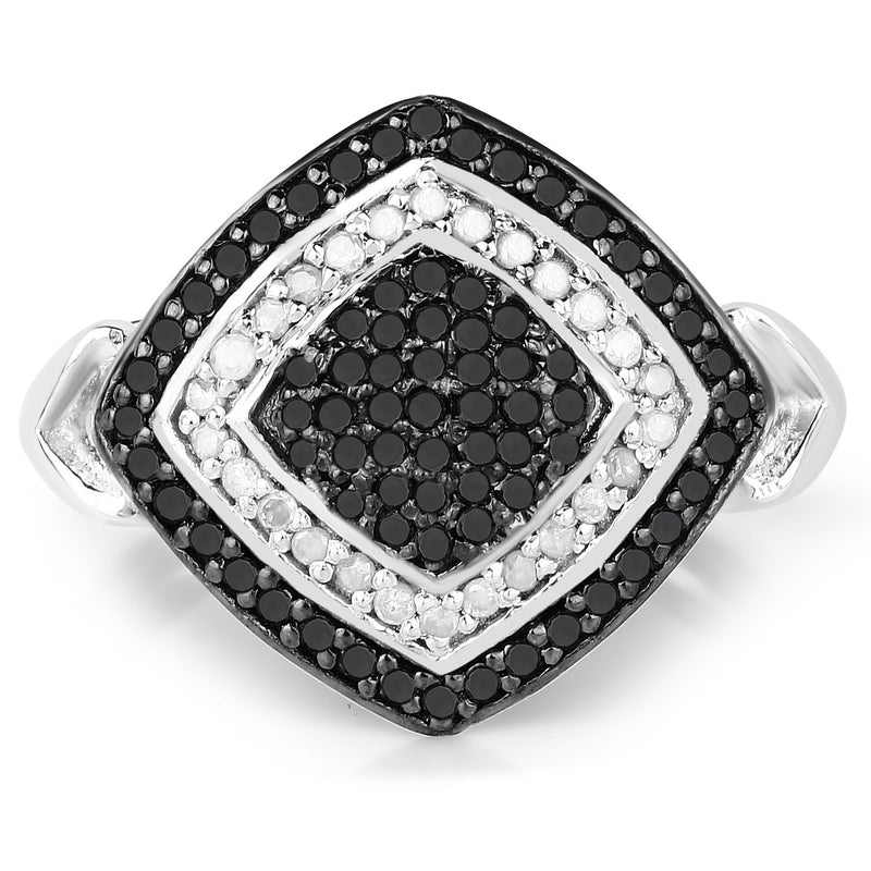 Bids.com 0.56 Carat Genuine White Diamond and Black Diamond .925 Sterling Silver Ring Rings