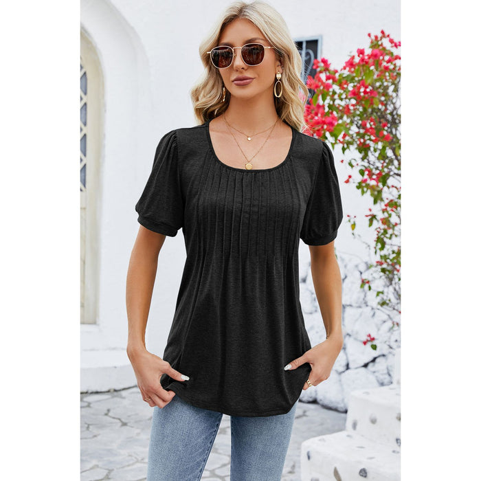 Ruched Scoop Neck Short Sleeve Blouse