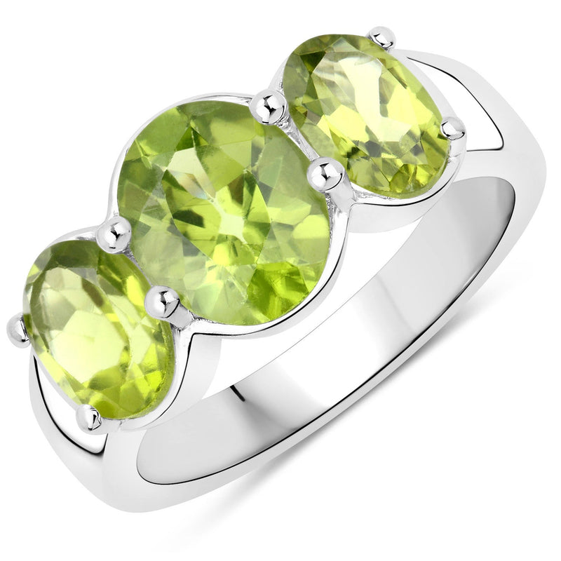 Bids.com 3.36 Carat Genuine Peridot .925 Sterling Silver Ring Rings