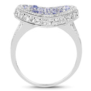 Bids.com 1.81 Carat Genuine Tanzanite and White Topaz .925 Sterling Silver Ring Rings