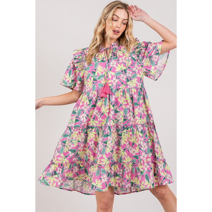 SAGE + FIG Floral Ruffle Short Sleeve Dress