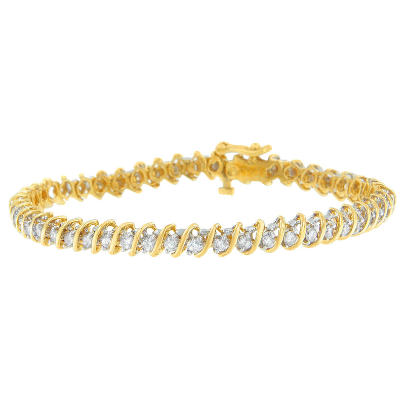Bids.com 18K Yellow Gold Round Cut Diamond Spiral Link Bracelet (2.00 cttw, I-J Color, I1-I2 Clarity) Bracelets