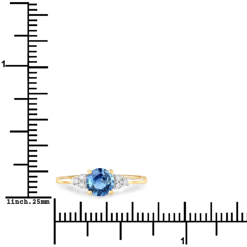 Bids.com 1.08 Carat Genuine Blue Sapphire and White Diamond 14K Yellow Gold Ring Rings