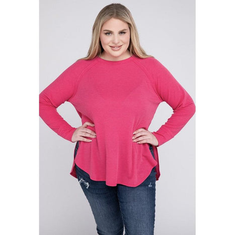 Plus Melange Baby Waffle Long Sleeve Top