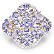 Bids.com 14K Yellow Gold Plated 3.60 Carat Genuine Tanzanite .925 Sterling Silver Ring Rings