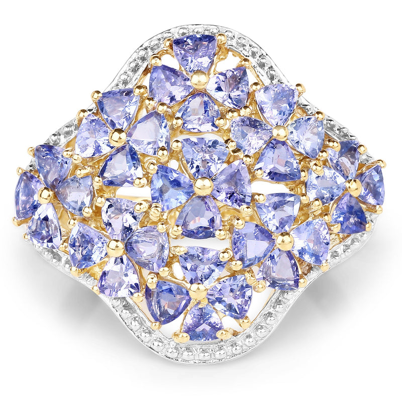Bids.com 14K Yellow Gold Plated 3.60 Carat Genuine Tanzanite .925 Sterling Silver Ring Rings