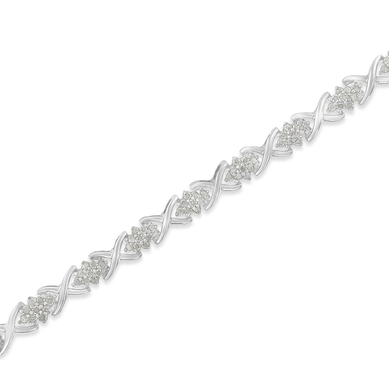 Bids.com .925 Sterling Silver 1-1/2 Cttw Diamond Cluster X Link 7" Tennis Bracelet (I-J color, I3 clarity) Bracelets