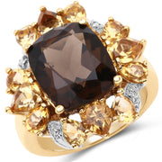 Bids.com 14K Yellow Gold Plated 7.10 Carat Genuine Smoky Quartz, Citrine & White Topaz Brass Ring Rings