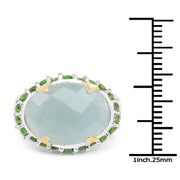 Bids.com Two Tone Plated 9.12 Carat Genuine Milky Aquamarine and Chrome Diopside .925 Sterling Silver Ring Rings