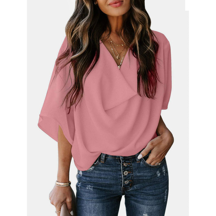 Cowl Neck Three-Quarter Sleeve Blouse