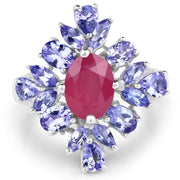 Bids.com 3.48 Carat Glass Filled Ruby and Tanzanite .925 Sterling Silver Ring Rings