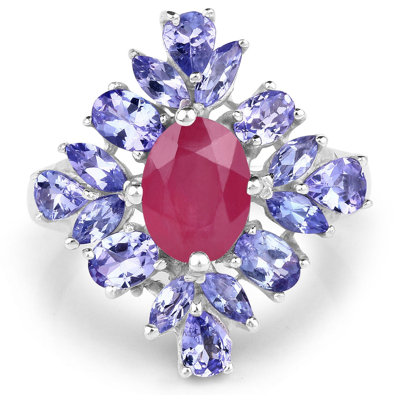 Bids.com 3.48 Carat Glass Filled Ruby and Tanzanite .925 Sterling Silver Ring Rings