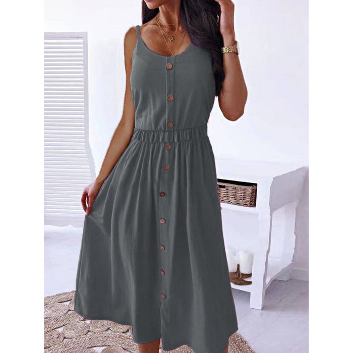 Decorative Button Spaghetti Strap Dress