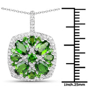 Bids.com 3.25 Carat Genuine Chrome Diopside and White Zircon .925 Sterling Silver Pendant Pendants