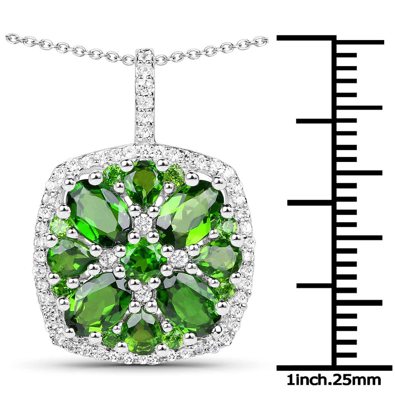 Bids.com 3.25 Carat Genuine Chrome Diopside and White Zircon .925 Sterling Silver Pendant Pendants