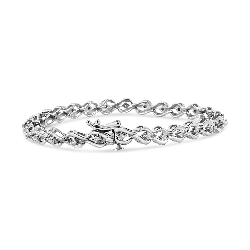 Bids.com .925 Sterling Silver 1/10 Cttw Round-Cut Diamond Links of Flame Bracelet (I-J Color, I3) - 7.25" Bracelets