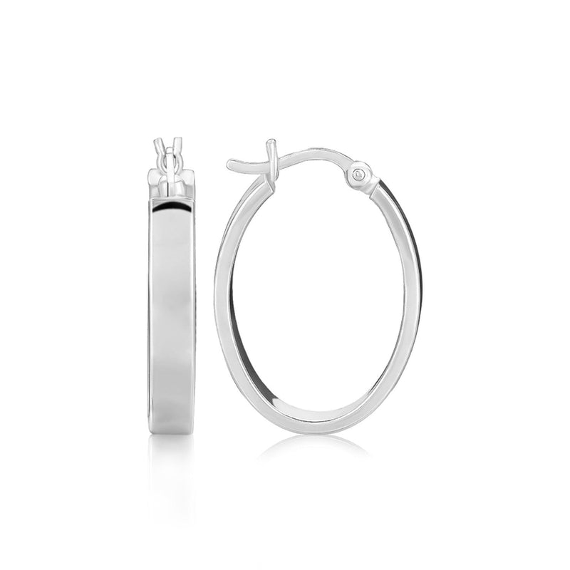 Bids.com Sterling Silver Flat Style Oval Hoop Earrings with Rhodium Plating Earrings