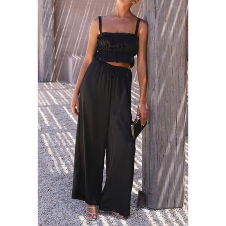 Ruffled Sleeveless Top and Wide Leg Pants Set