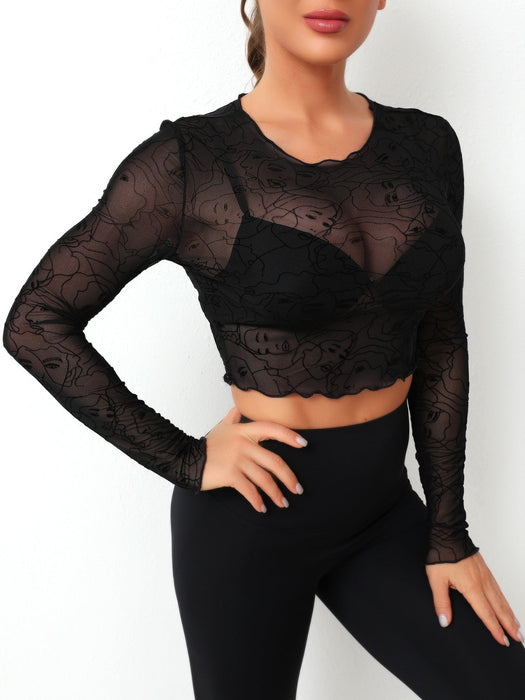 Round Neck Long Sleeve Sheer Top