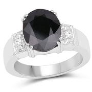 Bids.com 5.29 Carat Genuine Black Sapphire and White Topaz .925 Sterling Silver Ring Rings