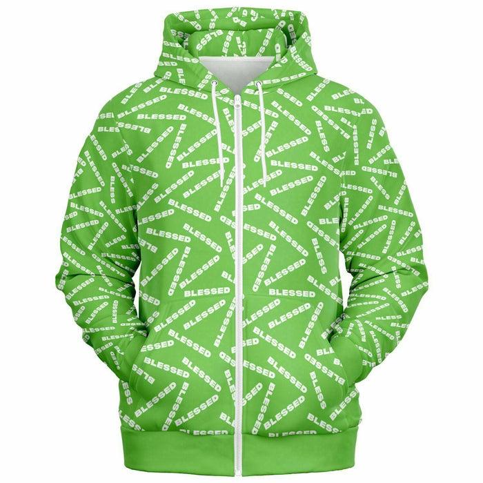 BLESSED Green Fashion Zip-Up Hoodie