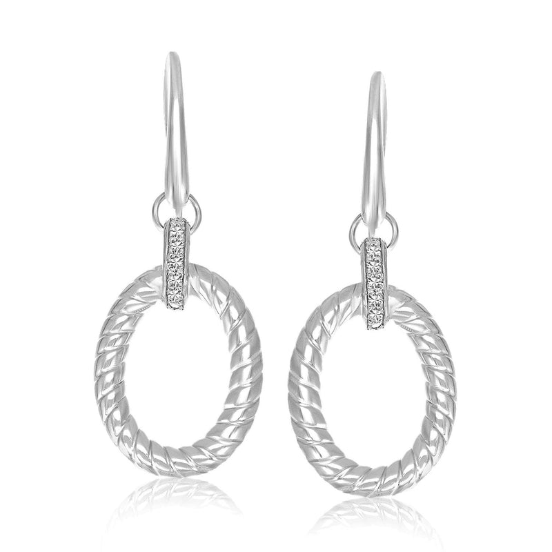 Bids.com Sterling Silver Rhodium Finished Diamond Embellished Oval Rope Drop Earrings Earrings
