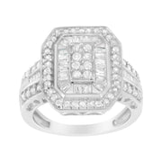 Bids.com .925 Sterling Silver Round and Baguette Diamond Cathedral Ring (0.75 Cttw, H-I Color, I2-I3 Clarity) - Size 7 Rings