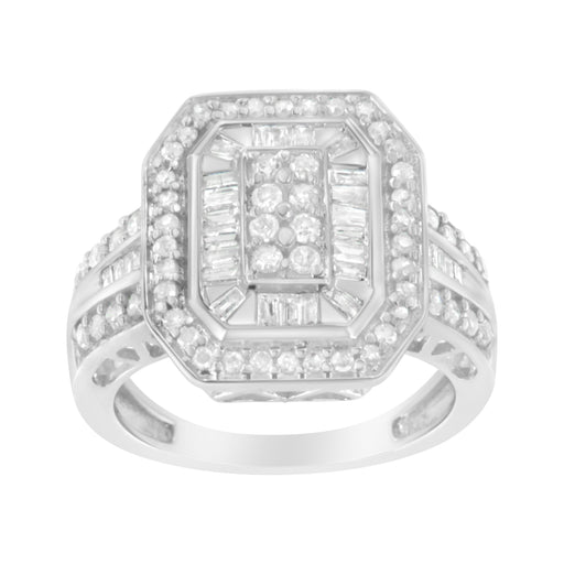 Bids.com .925 Sterling Silver Round and Baguette Diamond Cathedral Ring (0.75 Cttw, H-I Color, I2-I3 Clarity) - Size 7 Rings
