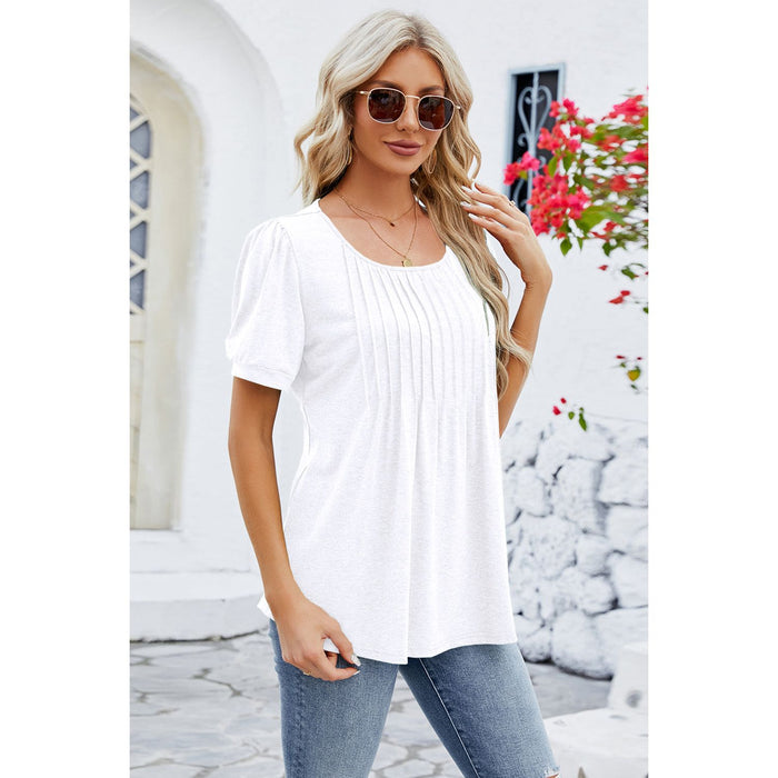 Ruched Scoop Neck Short Sleeve Blouse