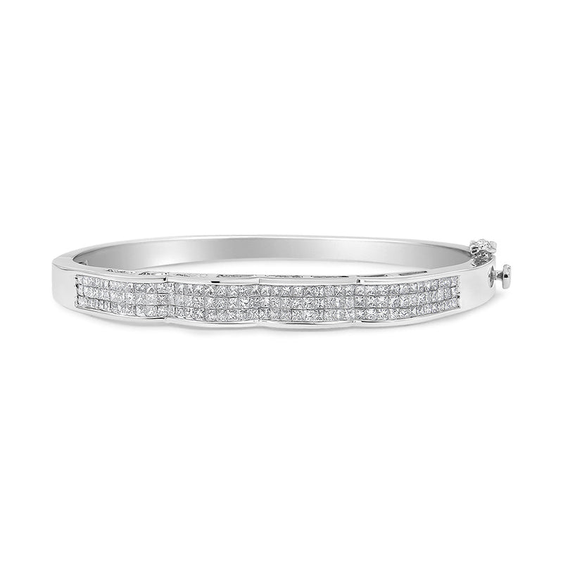 Bids.com 14K White Gold 3 1/3 Cttw Invisible Set Princess-Cut Diamond Wave Bangle Bracelet (H-I Color, SI1-SI2 Clarity) - Size 7" Bracelets