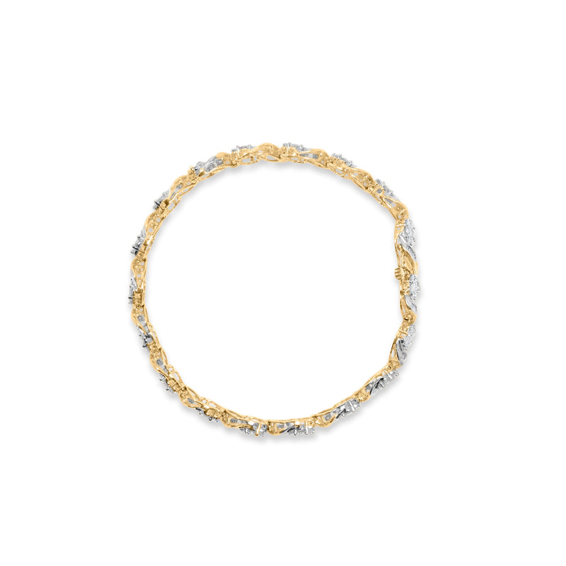 Bids.com 10k Yellow Gold 5.00 Cttw Round-Cut and Baguette-Cut Diamond Floral Link 7.25" Bracelet (I-J Color, I2-I3 Clarity) Bracelets