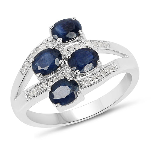 Bids.com 1.61 Carat Genuine Blue Sapphire and White Diamond .925 Sterling Silver Ring Rings