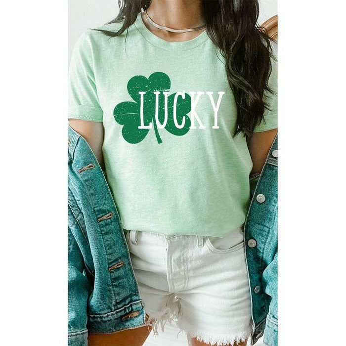 White Lucky with Green Shamrock PLUS Graphic Tee