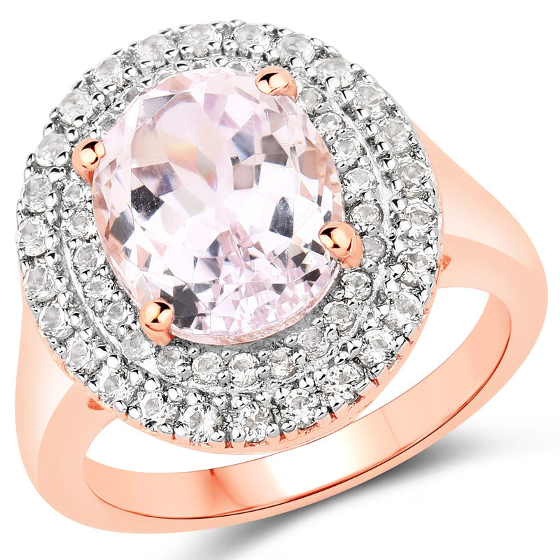 Bids.com 5.48 Carat Genuine Kunzite and White Topaz .925 Sterling Silver Ring Rings